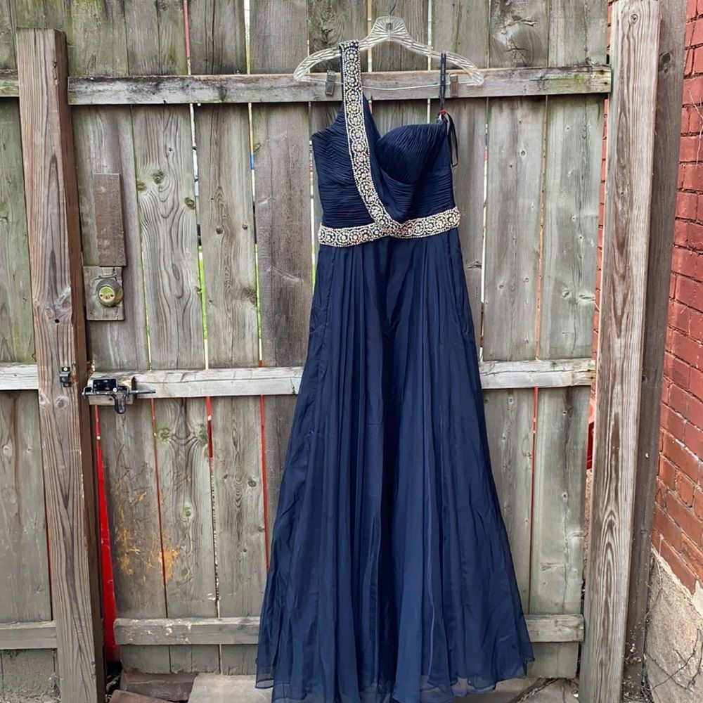Blue one shoulder dress sz. 12